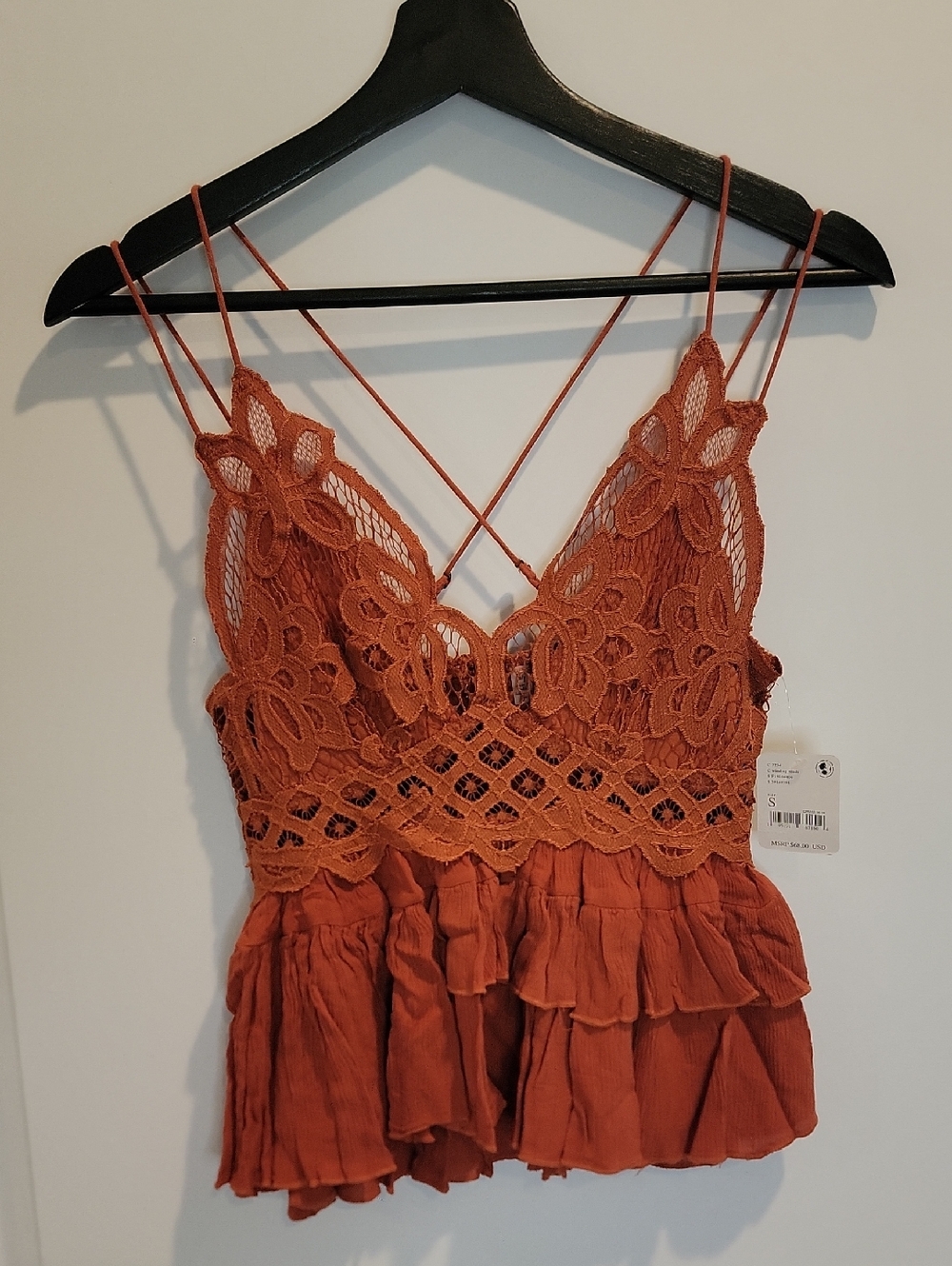 Free People Adella Cami Rust Crochet Lace Ruffle Cami - Picture 3 of 5